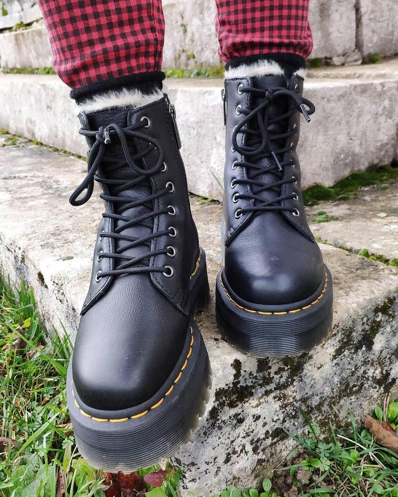 Black Women's Dr Martens Jadon Leather Faux Fur Lined Platform Winter Boots | CA 288AHK